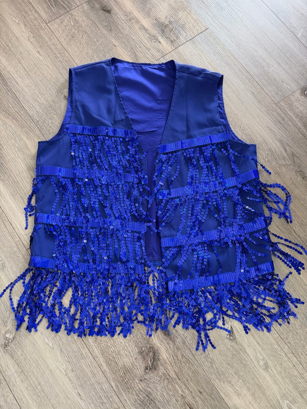 Sequined Fringe Party Vest in Deep Blue